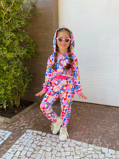 Conjunto infantil moletom capuz faby rosa