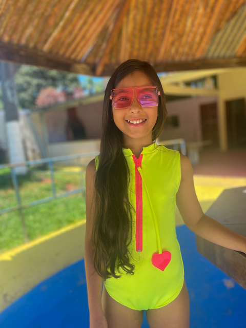 Maiô infantil menina zíper regata verão menina Amarelo neon