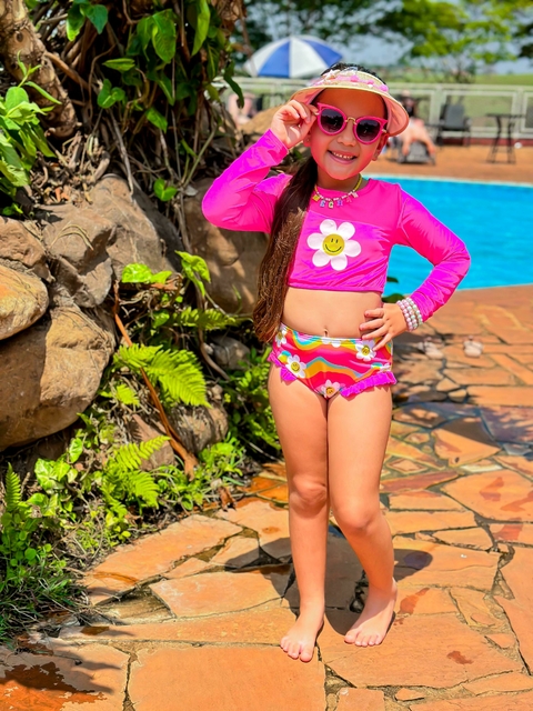 Biquini infantil menina Rosa neon Proteção uv