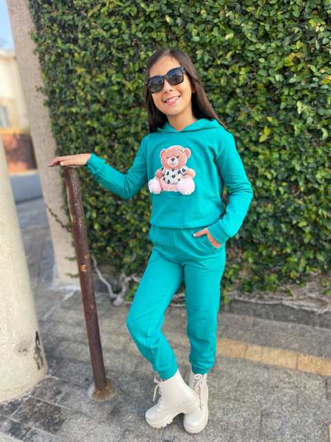 Conjunto moletinho infantil menina Jéssica verde pompom