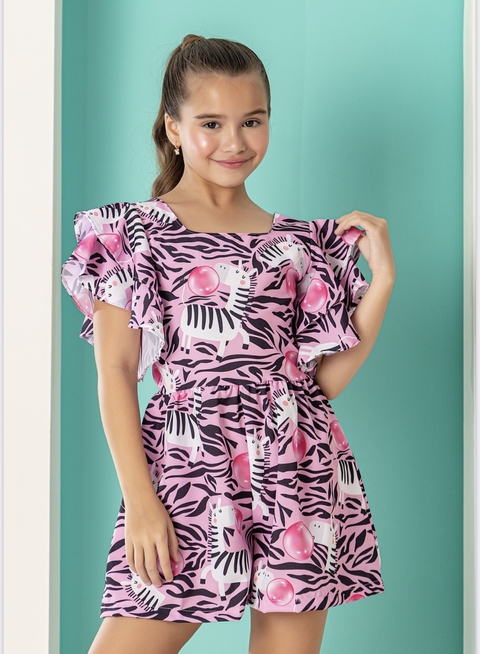 macaquinho infantil menina zebra rosa