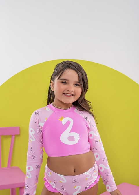 Biquini infantil menina Cisne praia proteção uv