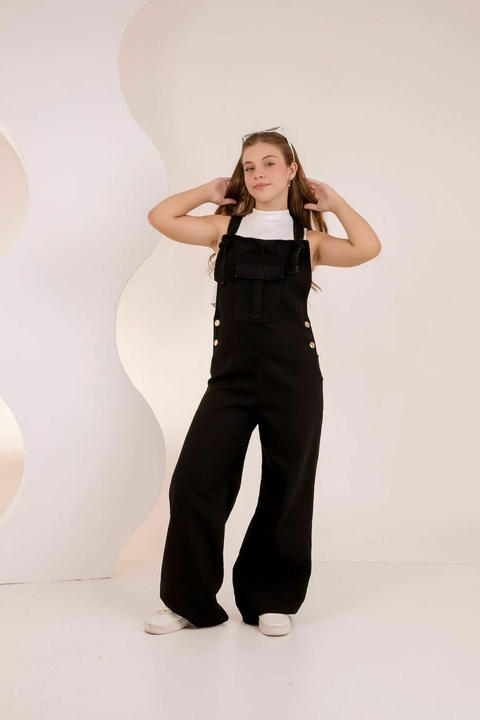 Jardineira jeans juvenil menina Pamella