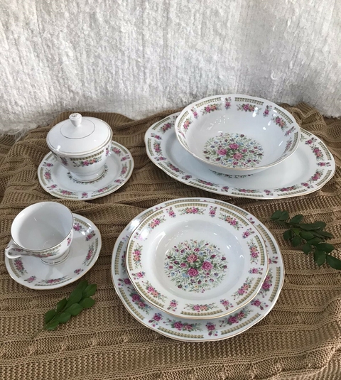 Aparelho de Jantar Porcelana Floral com 44 Peças