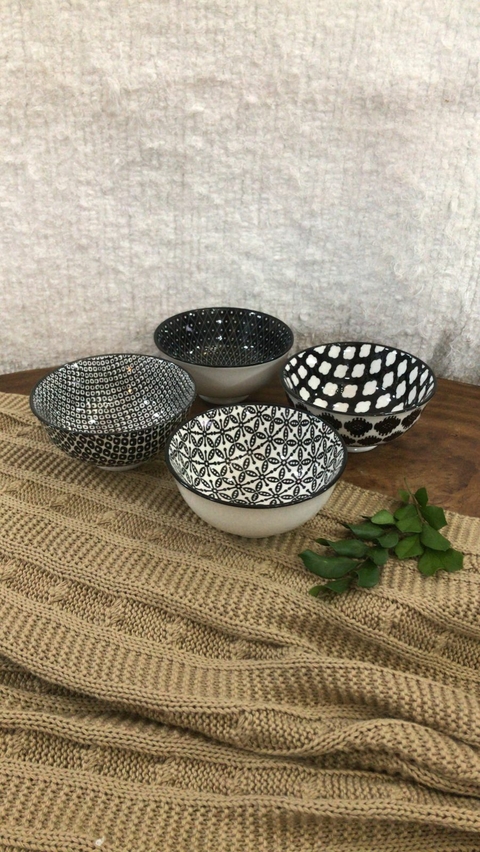 Conjunto 4 Bowls Black & White Geométricos