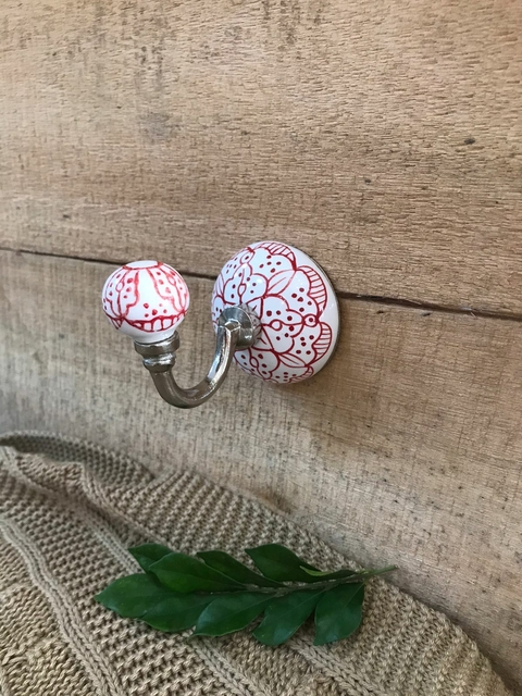 Cabideiro de Cerâmica Floral Vermelho