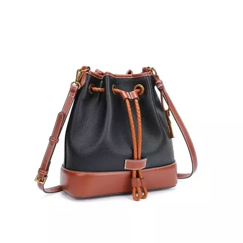 Bolsa Bucket Média Tramado preto Transversal Santa Lolla