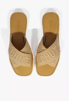 Sandália Rasteira X Schutz Logo Bege na internet