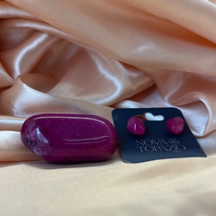 BRINCO PEDRA ROLADA AGARRADINHO- ÁGATA ROSA