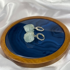 BRINCO PEDRA BRUTA ARGOLA (OURO)- AGUA MARINHA - comprar online