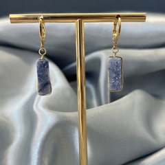 BRINCO TOQUINHO ARGOLINHA (OURO)- QUARTZO AZUL - Nova Topázio