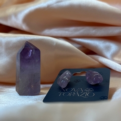 BRINCO PEDRA ROLADA AGARRADINHO- AMETISTA - comprar online