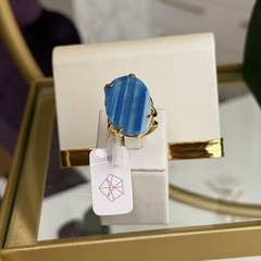 ANEL CHAPA DE ÁGATA (OURO)- AZUL