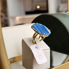 ANEL CHAPA DE ÁGATA (OURO)- AZUL na internet