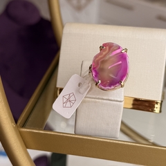 ANEL CHAPA DE ÁGATA (OURO)- ROSA - Nova Topázio