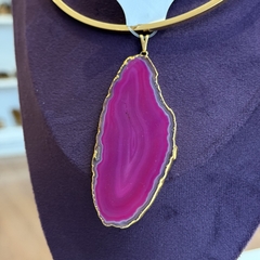 PINGENTE CHAPA DE ÁGATA (OURO)- ROSA - comprar online