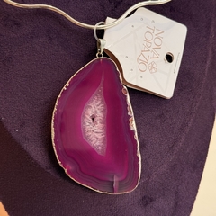 PINGENTE CHAPA DE ÁGATA (PRATA)- ROSA