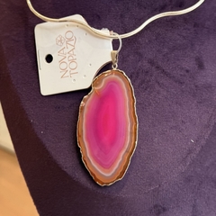 PINGENTE CHAPA DE ÁGATA (PRATA)- ROSA - comprar online