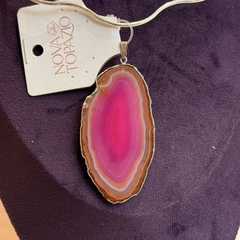 PINGENTE CHAPA DE ÁGATA (PRATA)- ROSA