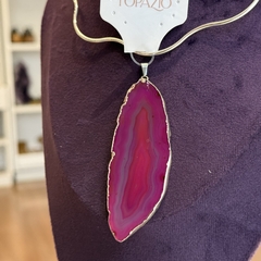 PINGENTE CHAPA DE ÁGATA (PRATA)- ROSA - Nova Topázio