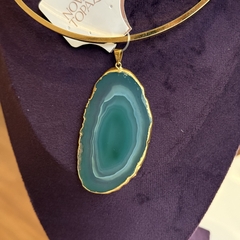 PINGENTE CHAPA DE ÁGATA (OURO)- VERDE