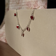 PULSEIRA PRATA 925 - CORAÇÕES VERMELHO RUBI na internet
