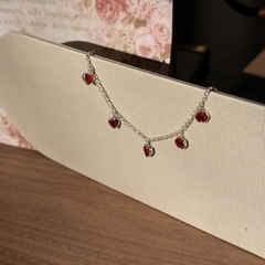 PULSEIRA PRATA 925 - CORAÇÕES VERMELHO RUBI - Nova Topázio