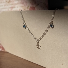 PULSEIRA PRATA 925 - ESTRELA VAZADA ZIRCONIAS CORAÇÃO AZUL - comprar online