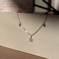 PULSEIRA PRATA 925 - ESTRELA VAZADA ZIRCONIAS CORAÇÃO AZUL - loja online