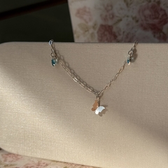 PULSEIRA PRATA 925 - BORBOLETA ZIRCÔNIA ÁGUA MARINHA - comprar online