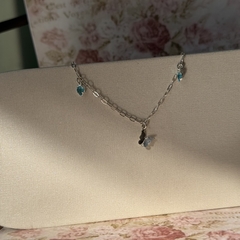 PULSEIRA PRATA 925 - BORBOLETA ZIRCÔNIA ÁGUA MARINHA - Nova Topázio