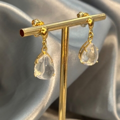 BRINCO GOTA 10X14 NA GALERIA (OURO)- CRISTAL