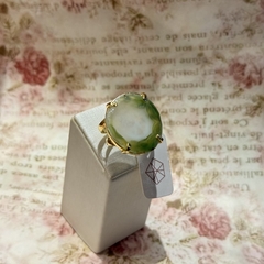 ANEL CHAPA DE ÁGATA AJUSTAVEL (OURO)- VERDE - Nova Topázio