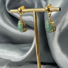 BRINCO GOTA 10X14 NA GALERIA (OURO)- QUARTZO VERDE