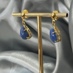BRINCO GOTA 10X14 NA GALERIA (OURO)- QUARTZO AZUL - comprar online