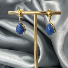 BRINCO GOTA 10X14 NA GALERIA (OURO)- QUARTZO AZUL - Nova Topázio