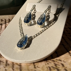 CONJUNTO ELOS GROUMET COM GOTA AZUL PETROLEO 10X22 (PRATA) na internet