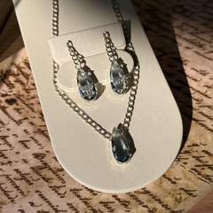 CONJUNTO ELOS GROUMET COM GOTA AZUL PETROLEO 10X22 (PRATA)