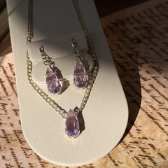 CONJUNTO ELOS GROUMET COM PEDRA GOTA LAVANDA 10X22 (PRATA) - loja online
