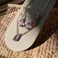 CONJUNTO ELOS GROUMET COM PEDRA GOTA LAVANDA 10X22 (PRATA)