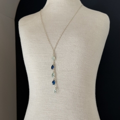 COLAR 40CM COM PEDRAS GOTA 6X8 AZUL CLARO E AZUL MONTANA (PRATA) - comprar online