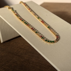 COLAR CHOKER ZIRCONIA RIVIERA 3MM COLORIDA 30CM + 10CM EXTENSOR (OURO) - Nova Topázio