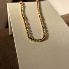 COLAR CHOKER ZIRCONIA RIVIERA 3MM COLORIDA 30CM + 10CM EXTENSOR (OURO)