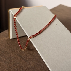 COLAR CHOKER RIVIERA 3MM VERMELHO RUBI 30CM + 10CM EXTENSOR