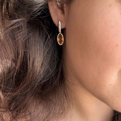 BRINCO ZIRCONIA COLORIDA OVAL (PRATA - Nova Topázio