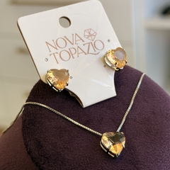 CONJUNTO CORAÇÃO 10MM CITRINO (PRATA) na internet