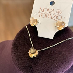 CONJUNTO CORAÇÃO 10MM CITRINO (PRATA)