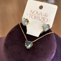 CONJUNTO CORAÇÃO 10MM AZUL PETRÓLEO (OURO) - loja online