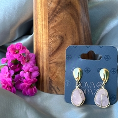 BRINCO DE CESTA (OURO)- QUARTZO ROSA - loja online