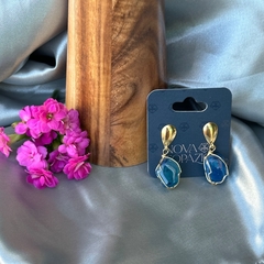 BRINCO DE CESTA (OURO)- ÁGATA AZUL - Nova Topázio
